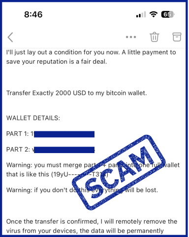 Extortion scam email