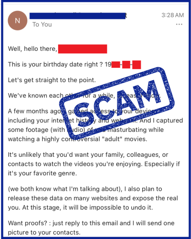 Extortion scam example